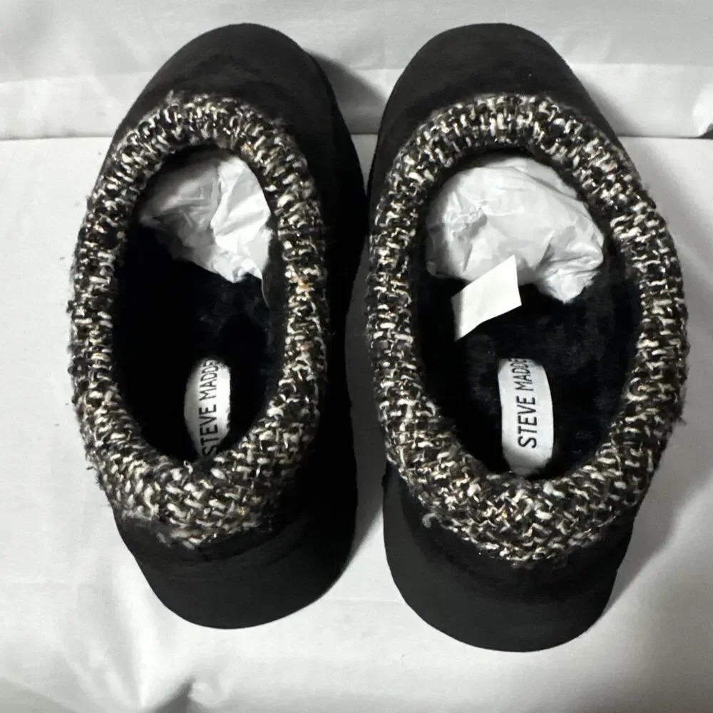 Steve Madden Selden Black Suede Faux Fur Platform Size 8 New
